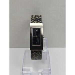 Womens Bebe 16mm Silver Tone Y2k Tank Watch Snakeskin Print Leather New Battery